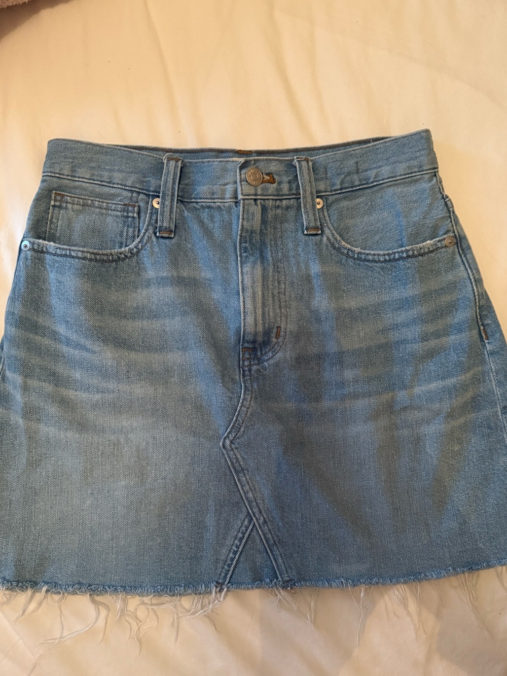 Madewell Light Blue Denim Mini Skirt with Raw Hem